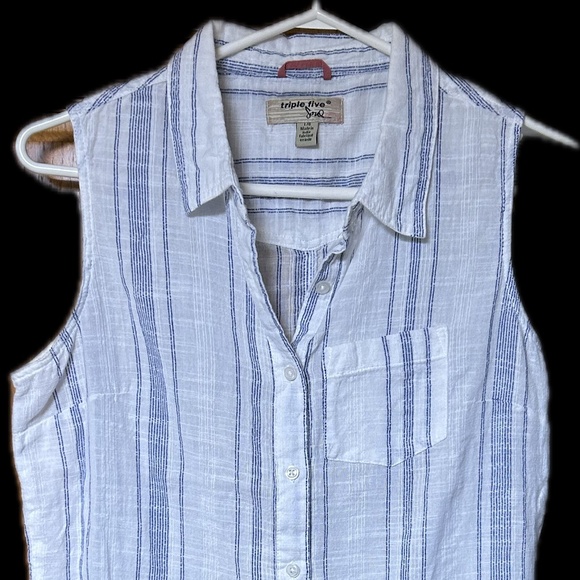 Cotton Summer Shirt, Sleeveless Striped Shirt - Picture 1 of 3